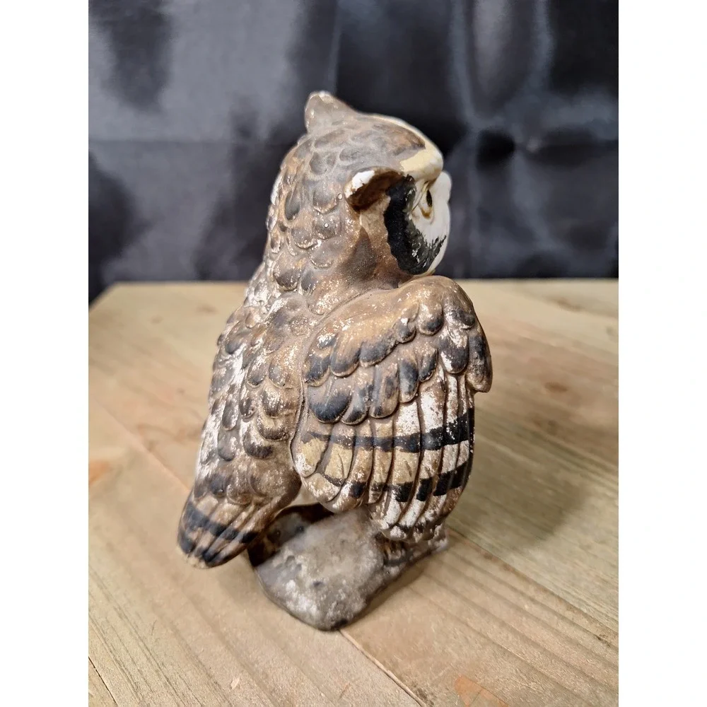 Vintage Ceramic Owl Figurine Hand Painted Great Horned Owl Bird Decor 4.5 Inch